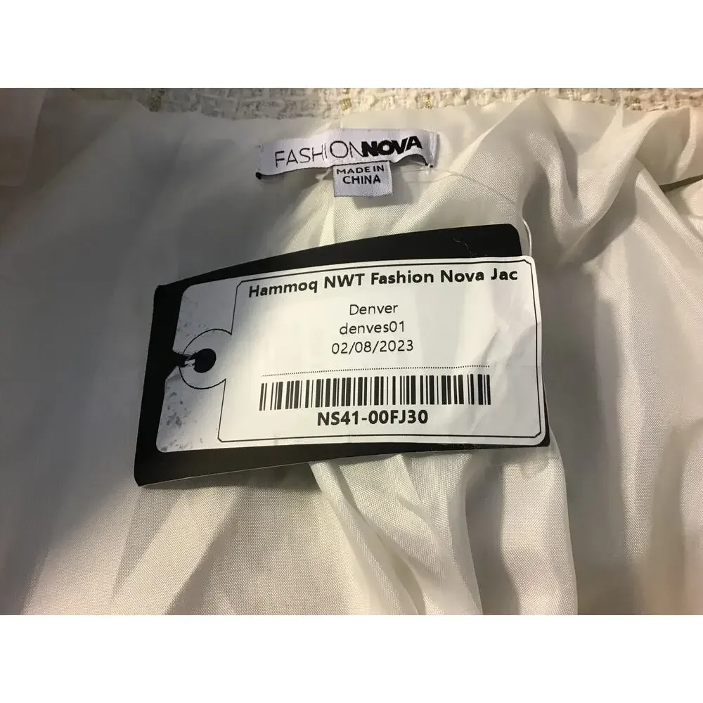 Fashion Nova Ivory Gold Tweed Double Breasted Jacket Women’s SZ L